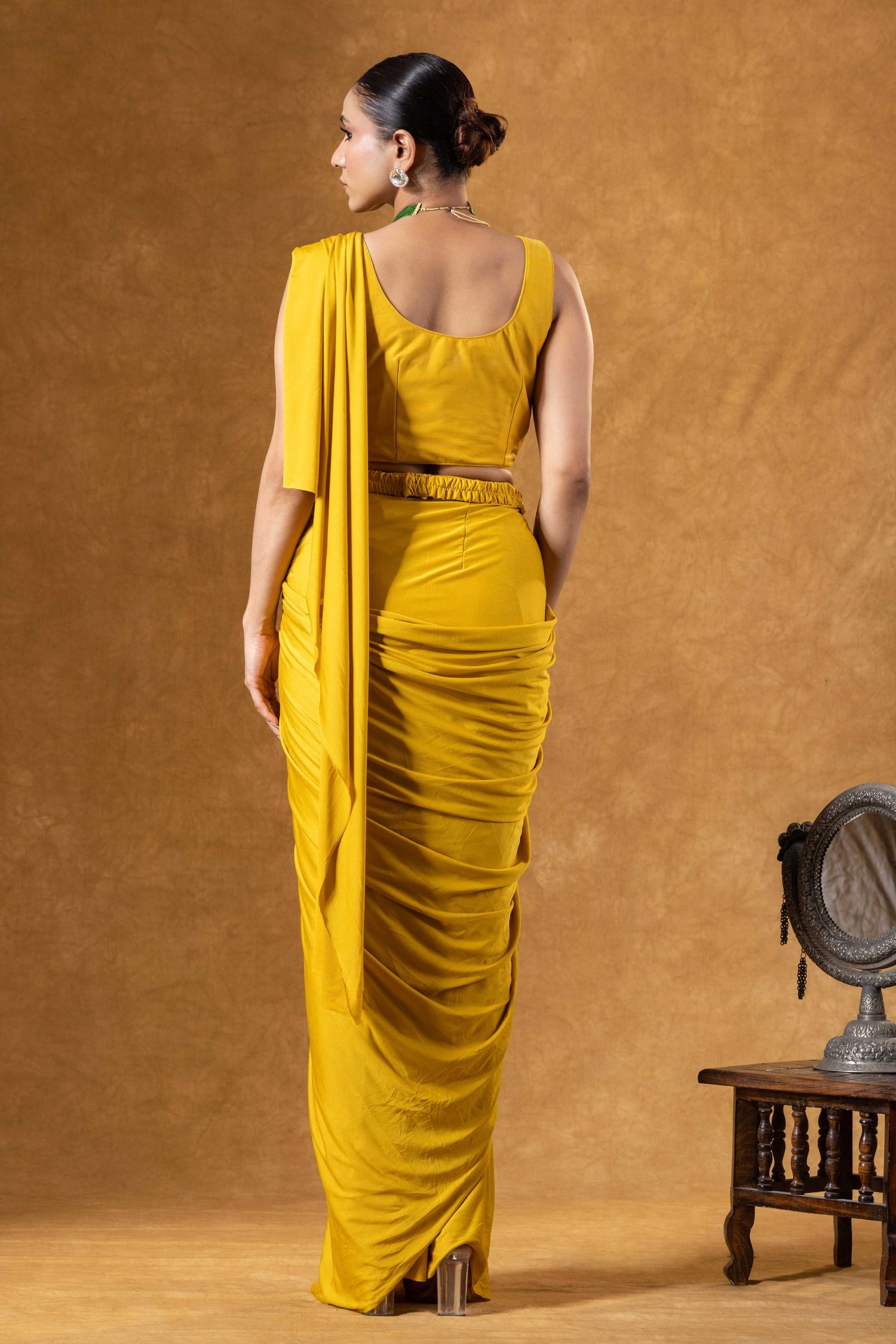 Sunlit Mustard Draped Saree Ensemble