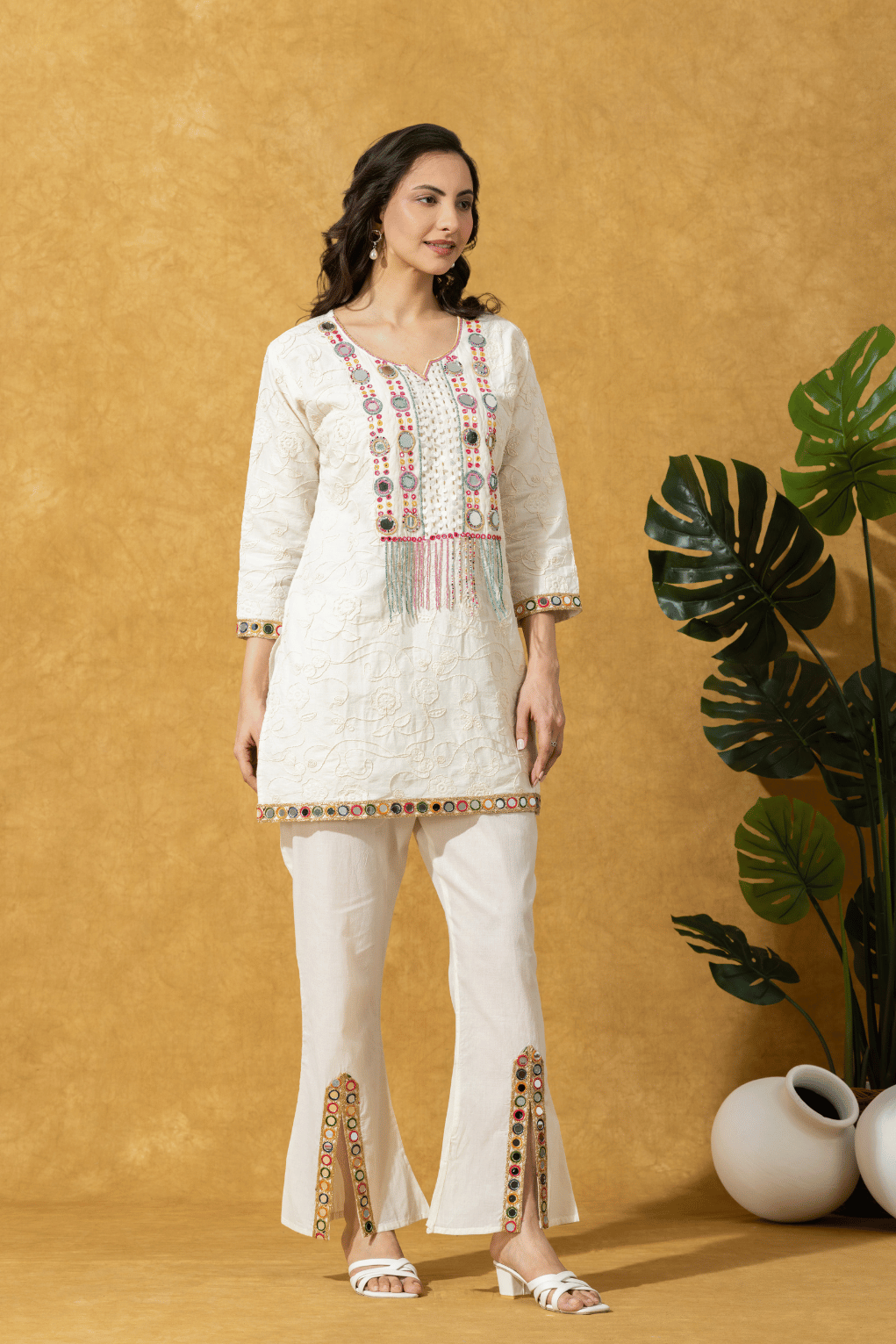 Ivory Embroidered Kurta Pant Set