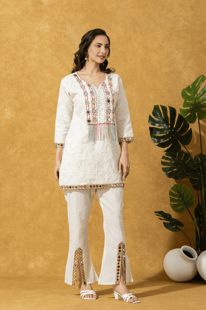 Ivory Embroidered Kurta Pant Set