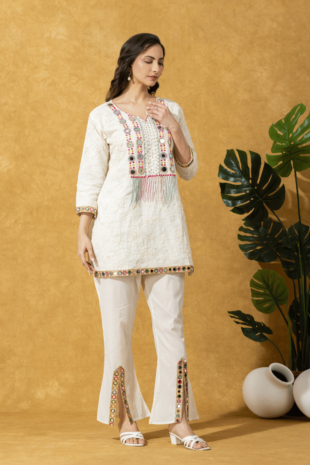 Ivory Embroidered Kurta Pant Set