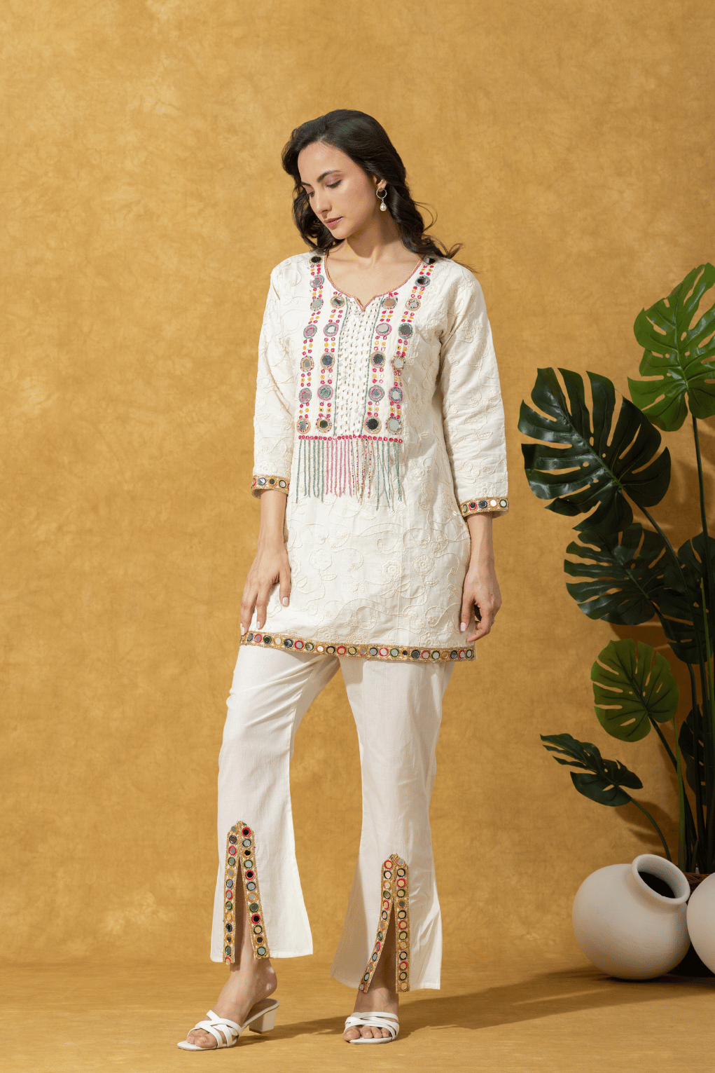 Ivory Embroidered Kurta Pant Set