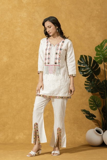 Ivory Embroidered Kurta Pant Set