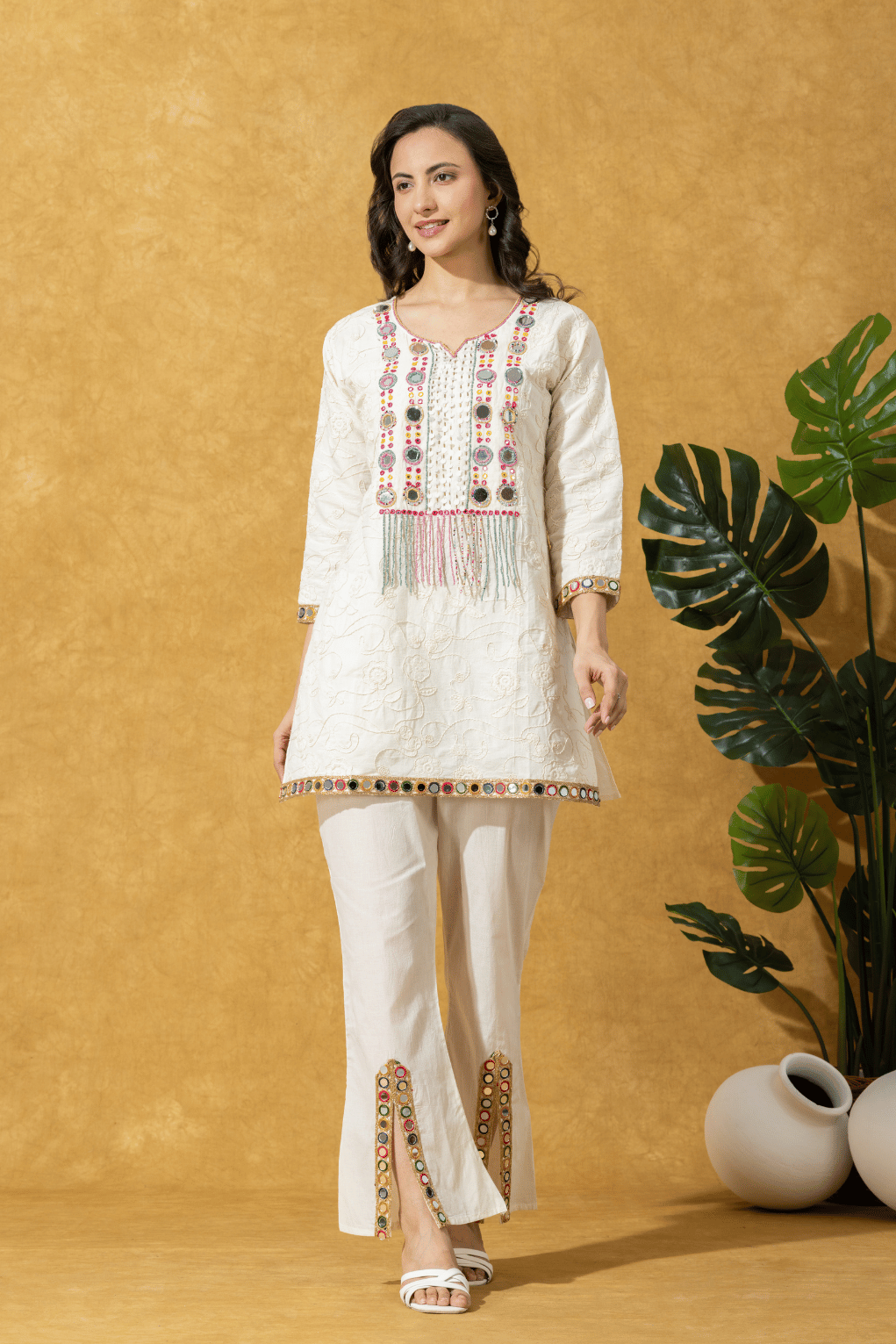 Ivory Embroidered Kurta Pant Set