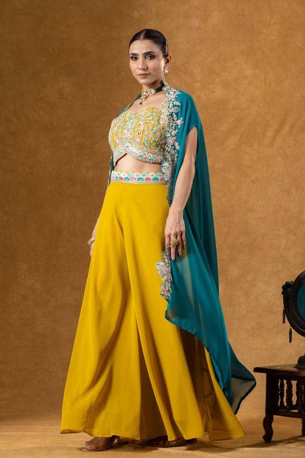 Teal & Marigold Cape Palazzo Set