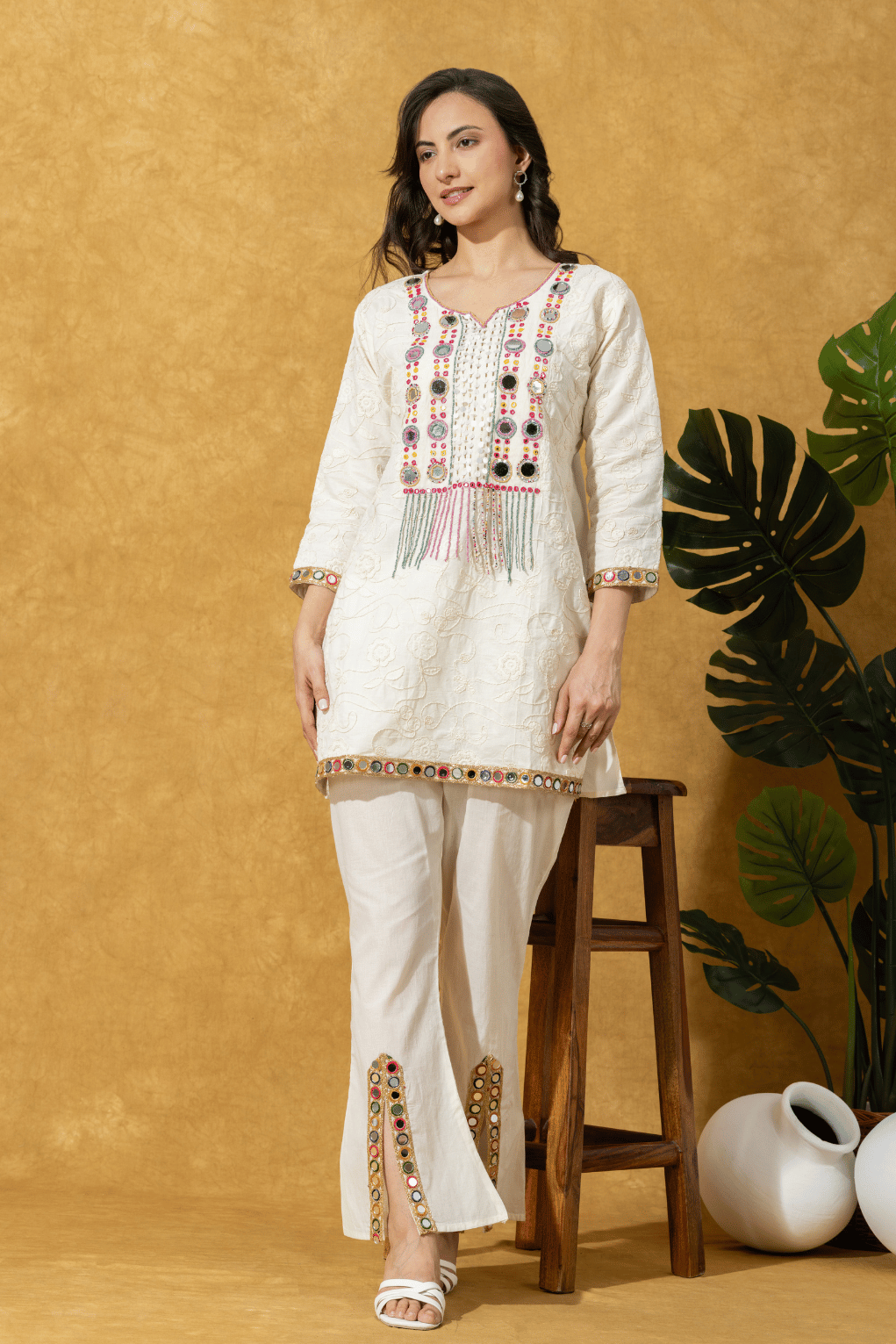 Ivory Embroidered Kurta Pant Set