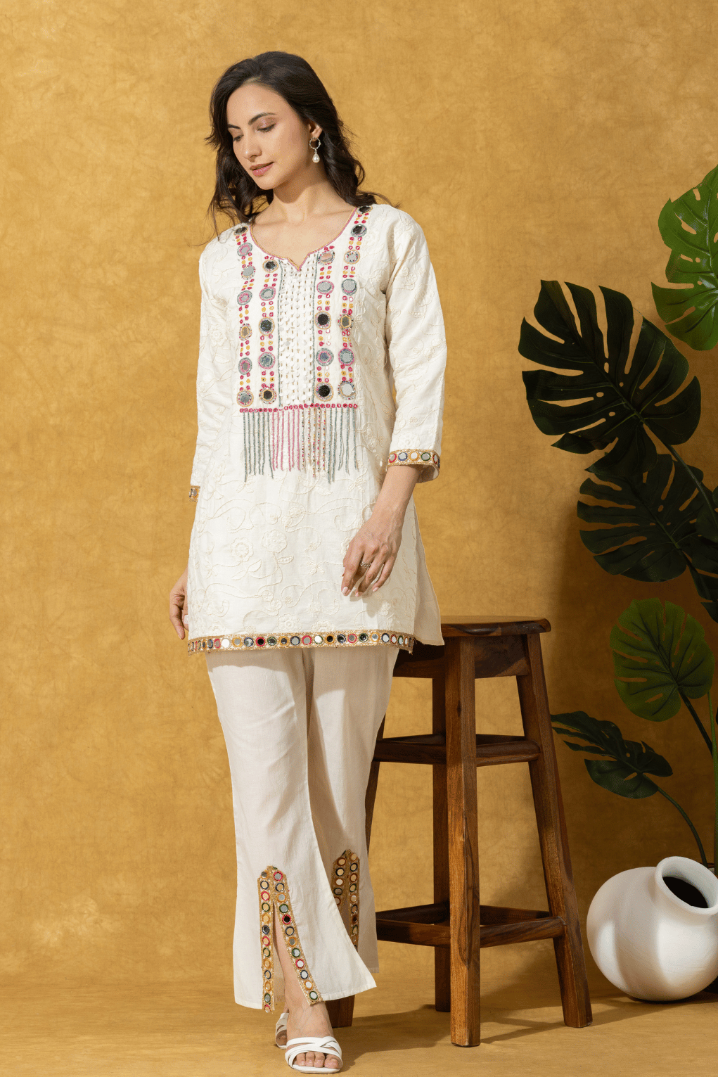 Ivory Embroidered Kurta Pant Set