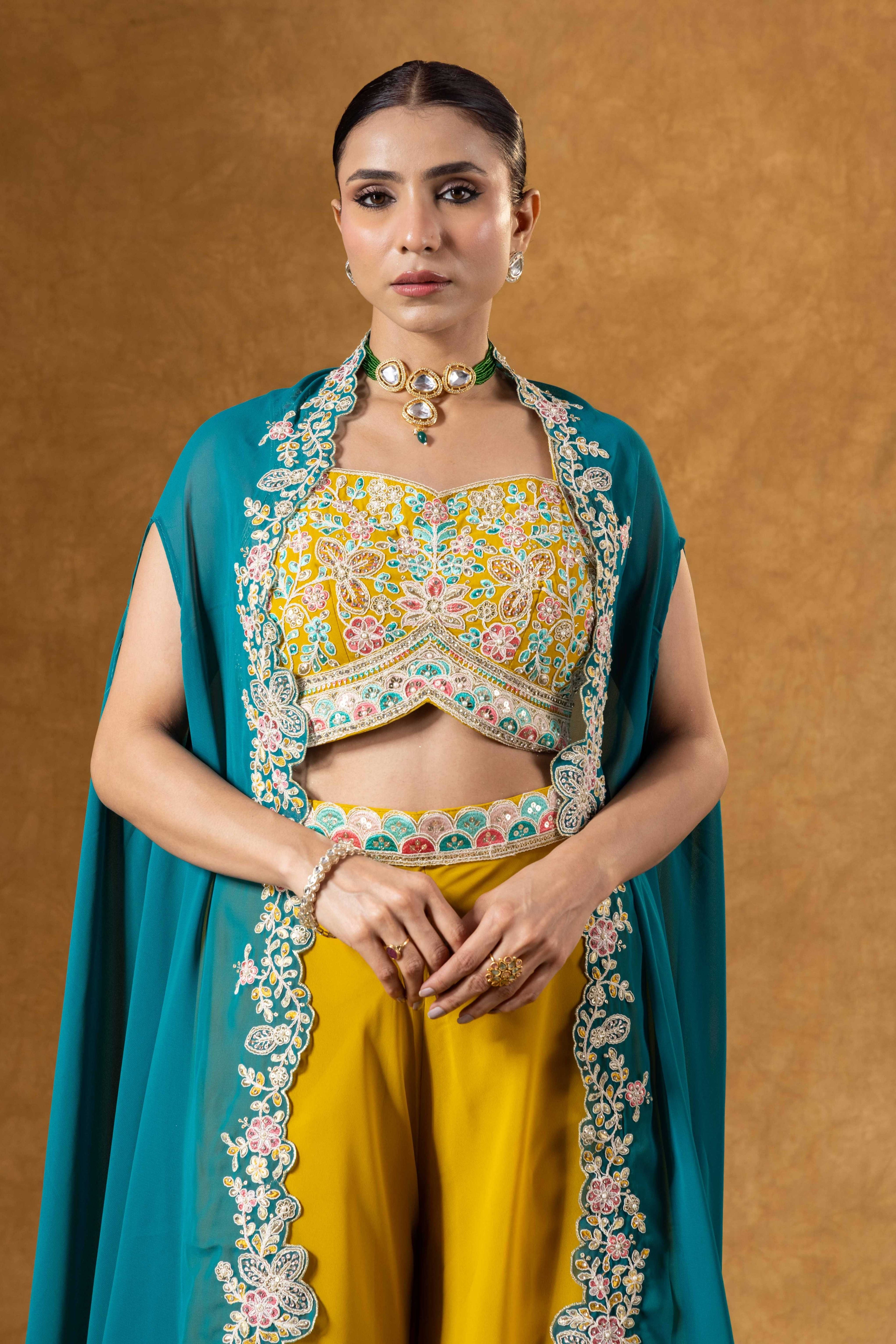 Teal &amp; Marigold Cape Palazzo Set