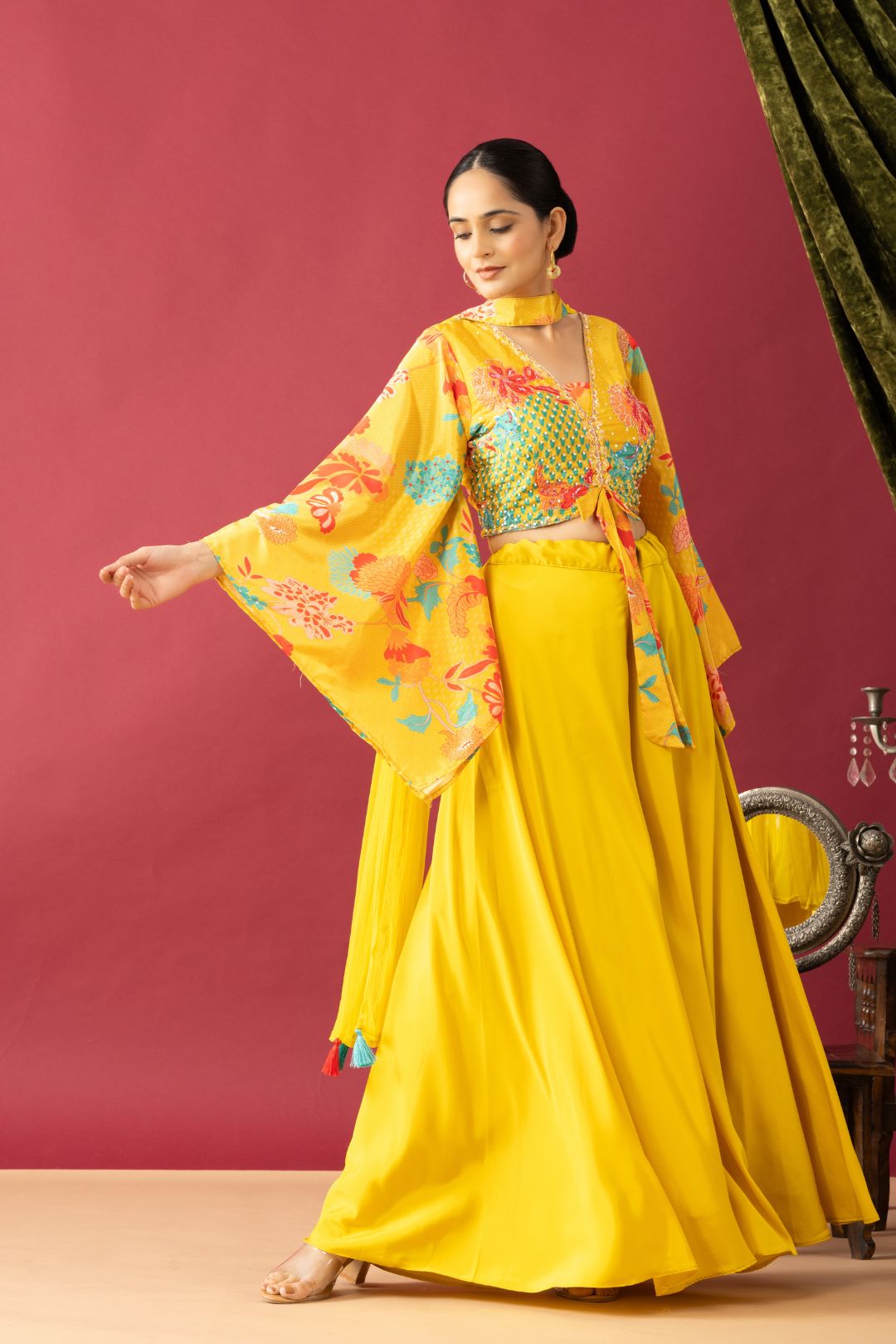 Yellow Pallazzo Set with Kaftan Style Sleeves