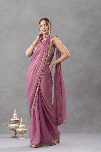 Mauve Draped Saree with Embellished Blouse