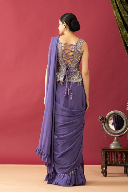 Party Wear Pleated Lilac Saree