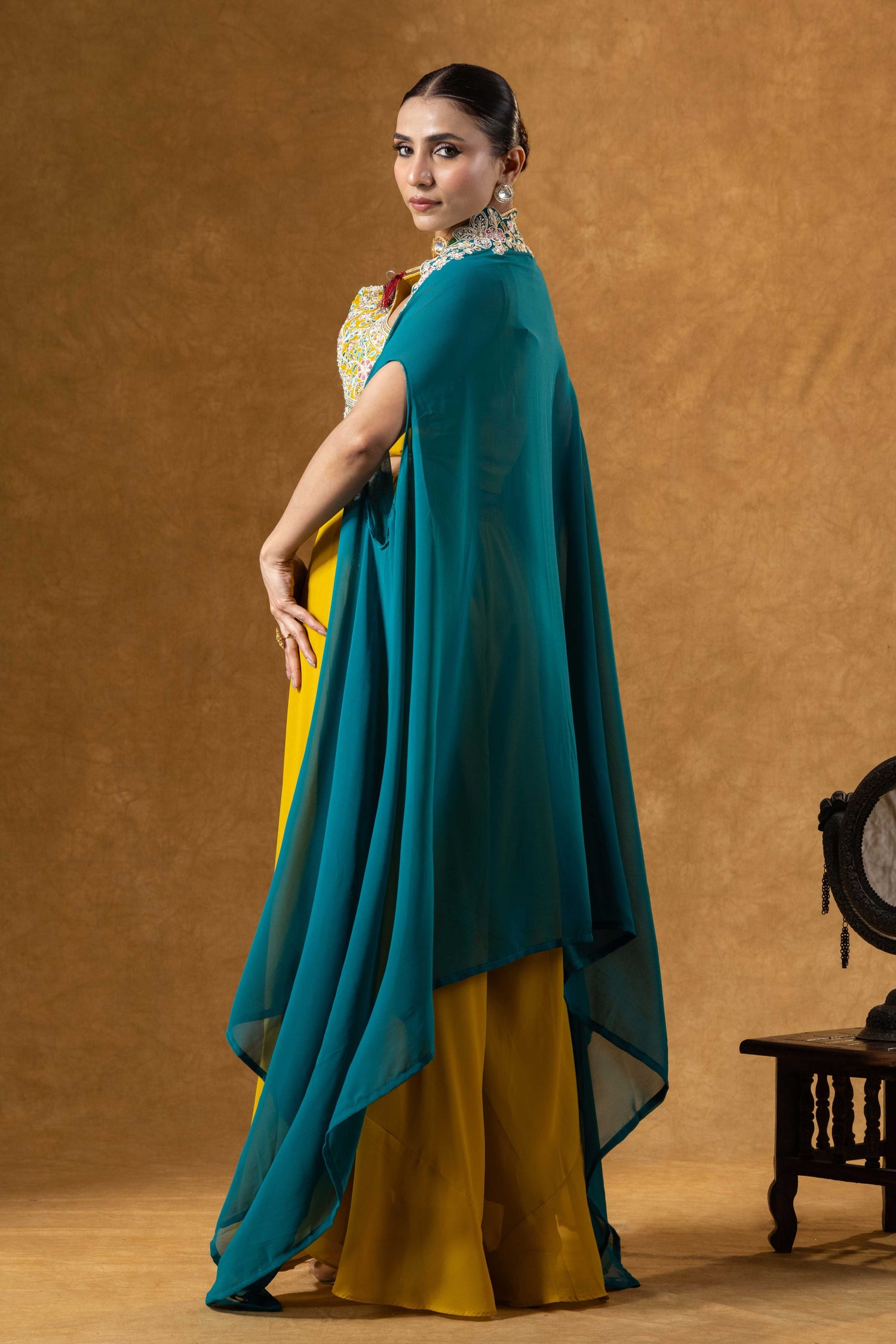 Teal &amp; Marigold Cape Palazzo Set