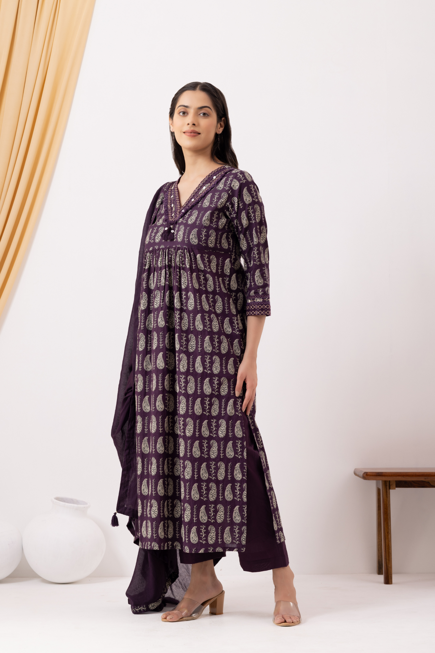 Ethnic Motifs Printed A-Line Kurta Pant with Dupatta Set