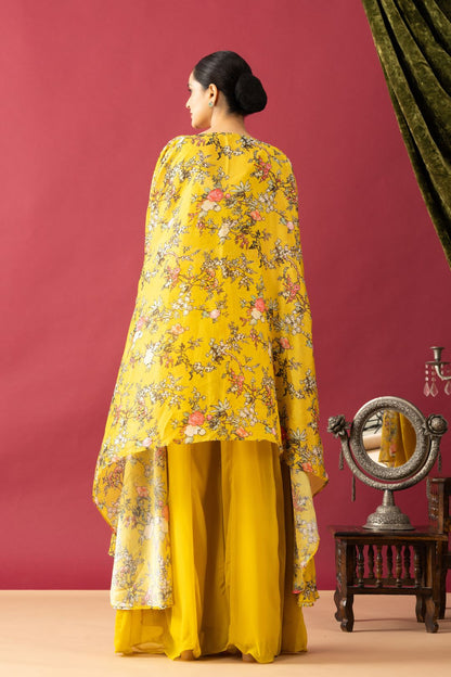 Indo Western Palazzo Set with Floral Printed Cape