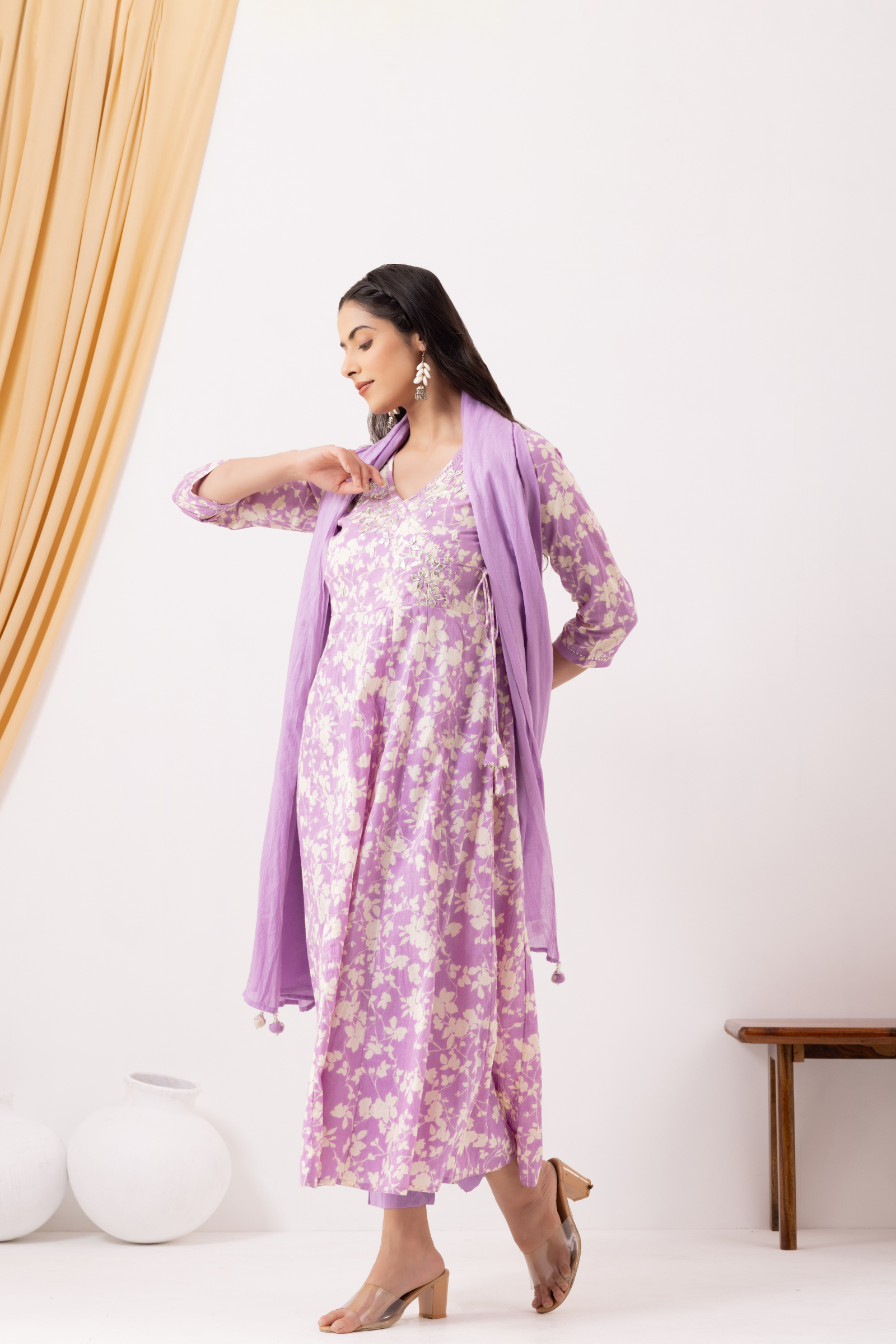 Angrakha style Lilac Gota Patti Anarkali Suit Set