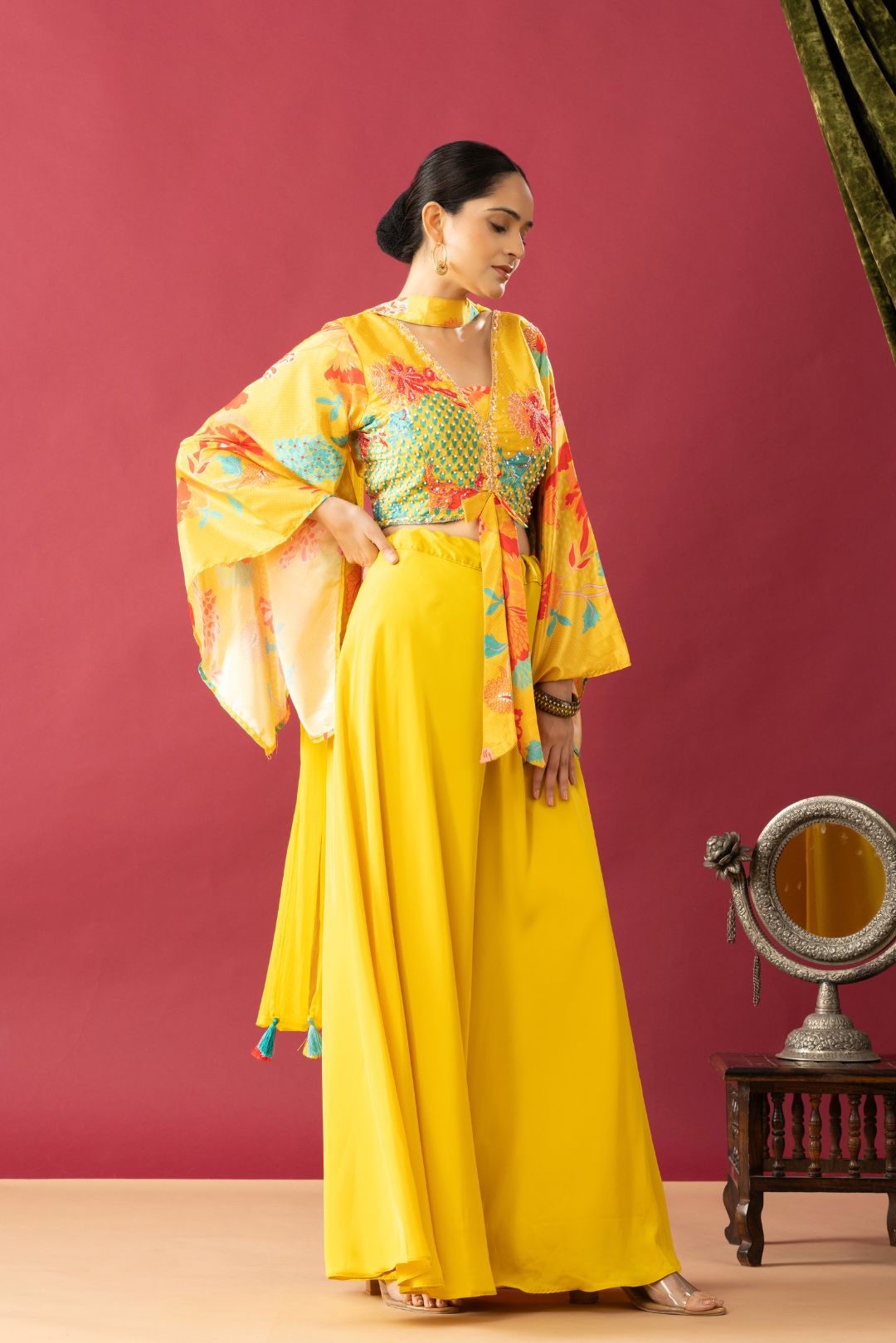 Yellow Pallazzo Set with Kaftan Style Sleeves