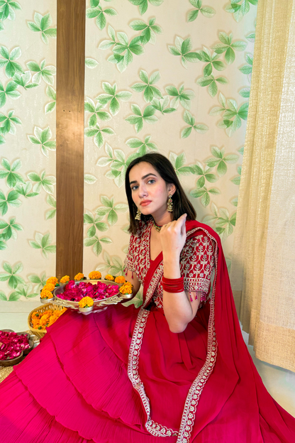 Sparkling Delight Draped Red Saree