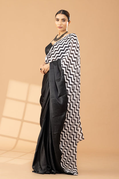 Chevron triangle satin saree with blouse