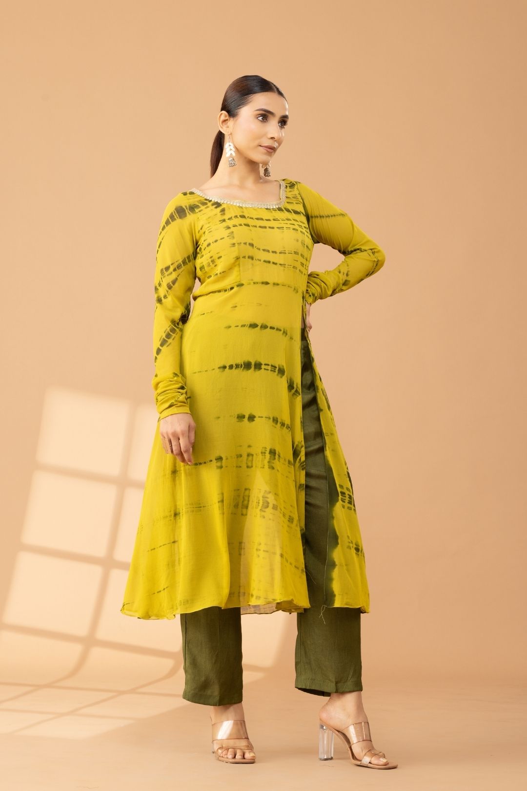 Green Tie &amp; Dye Georgette Kurta Set