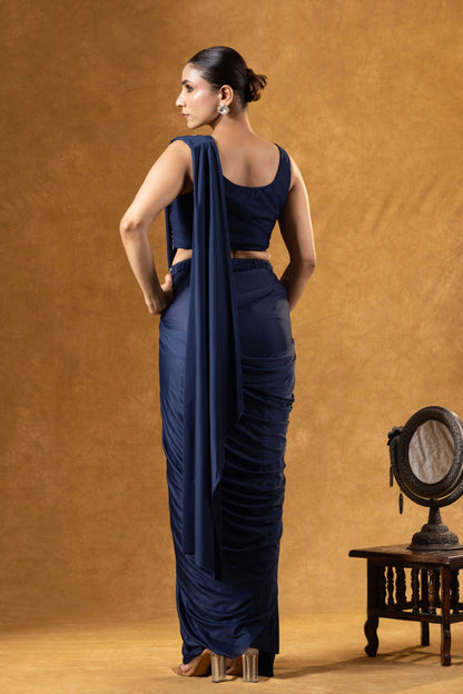 Royal Blue Draped Saree Ensemble