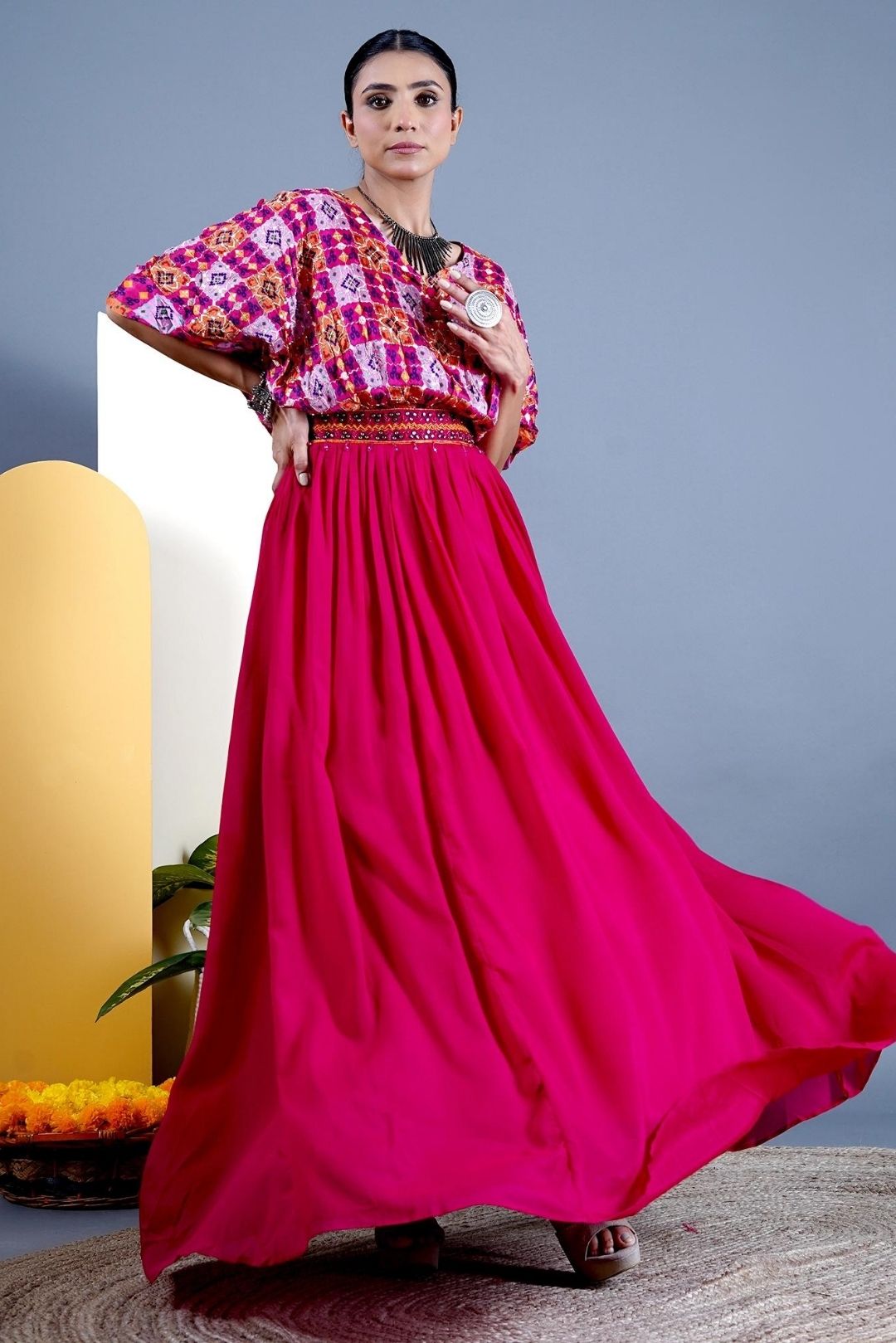 Pink Georgette Puffed Sleeves Gown