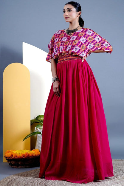 Pink Georgette Puffed Sleeves Gown