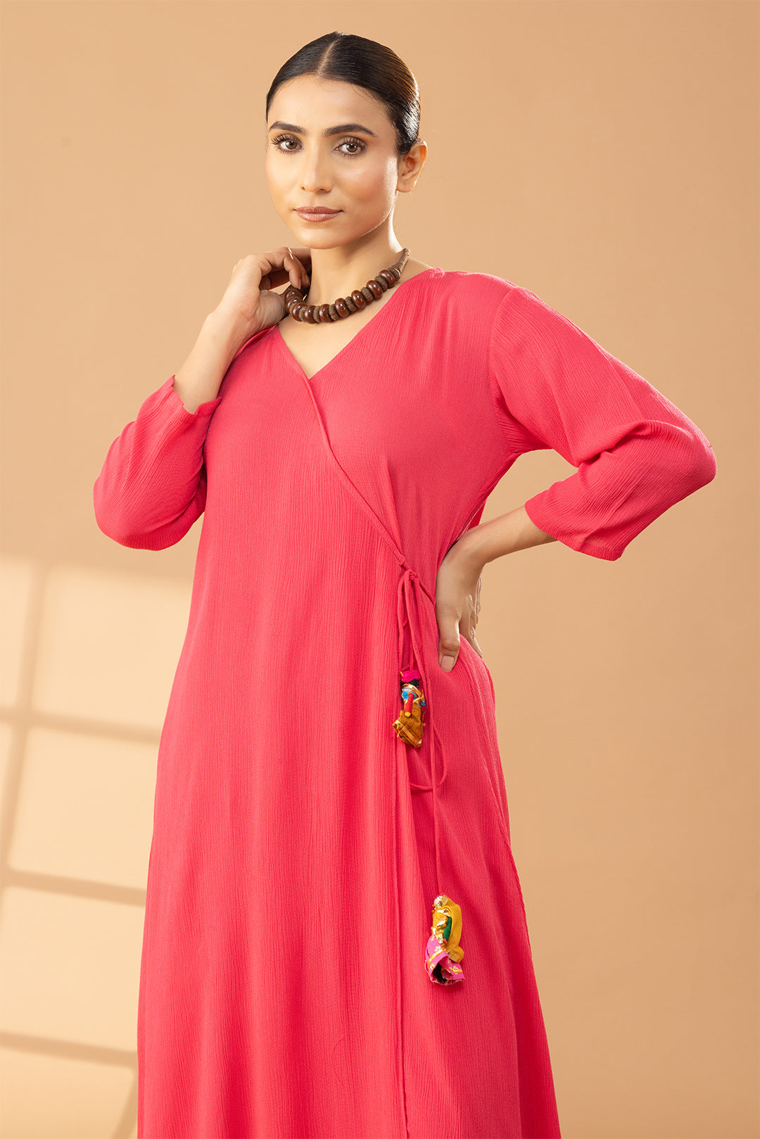 Bright Pink Cotton Angrakha Kurta Set