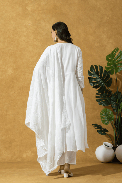 Ivory Embroidered Chikankari  Anarkali Suit Set