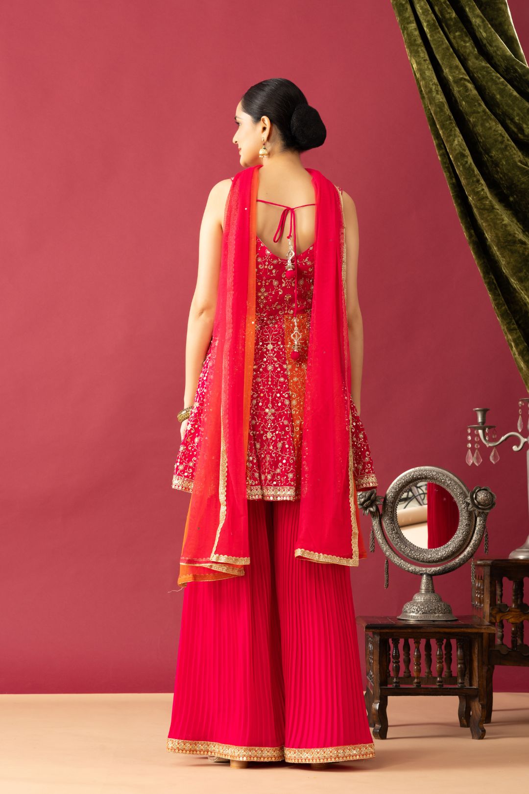 Pink Orange Peplum Sharara Set