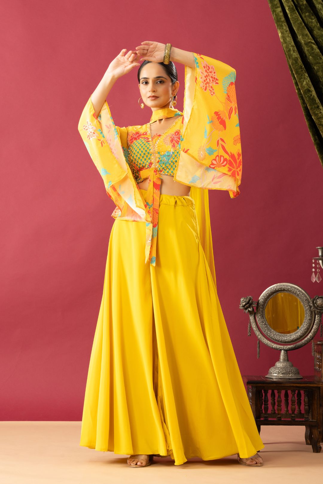 Yellow Pallazzo Set with Kaftan Style Sleeves