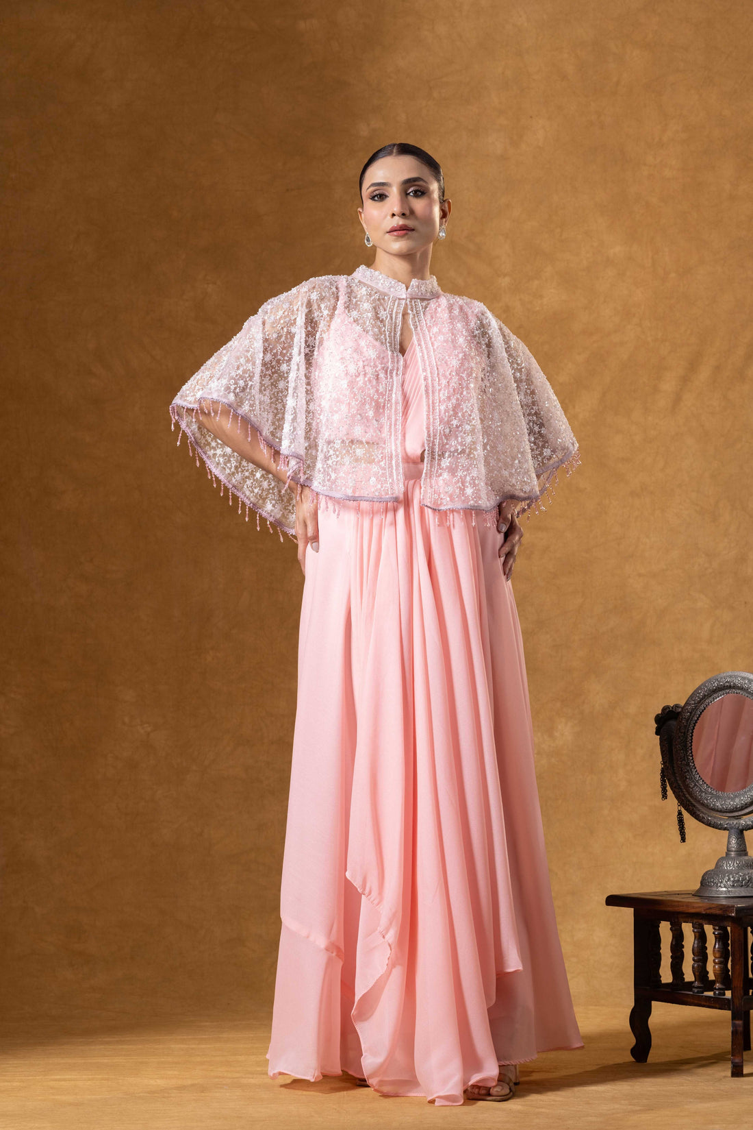 Blush Pink Pearl Cape Drape Set