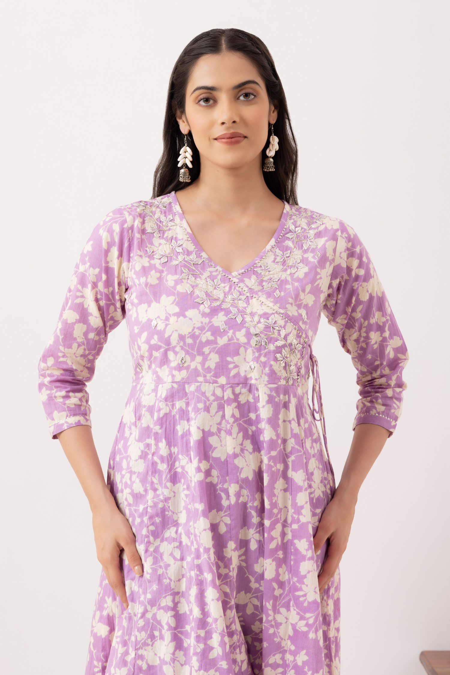 Angrakha style Lilac Gota Patti Anarkali Suit Set