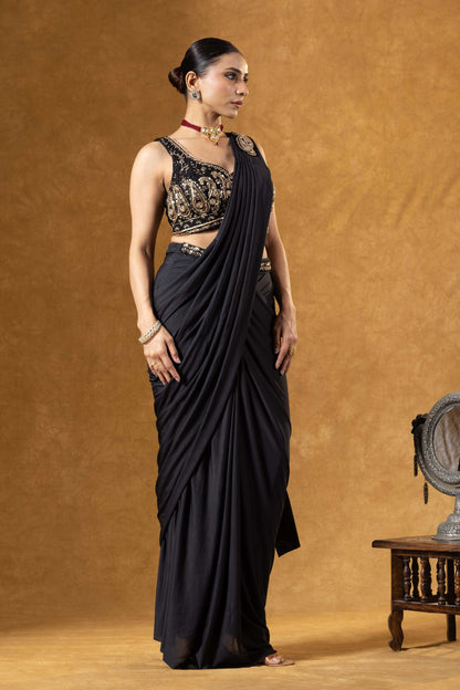 Black Draped Saree Ensemble