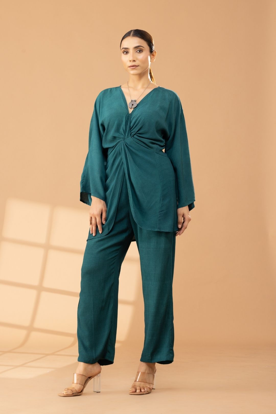Solid Green Asymmetric Muslin Coord Set