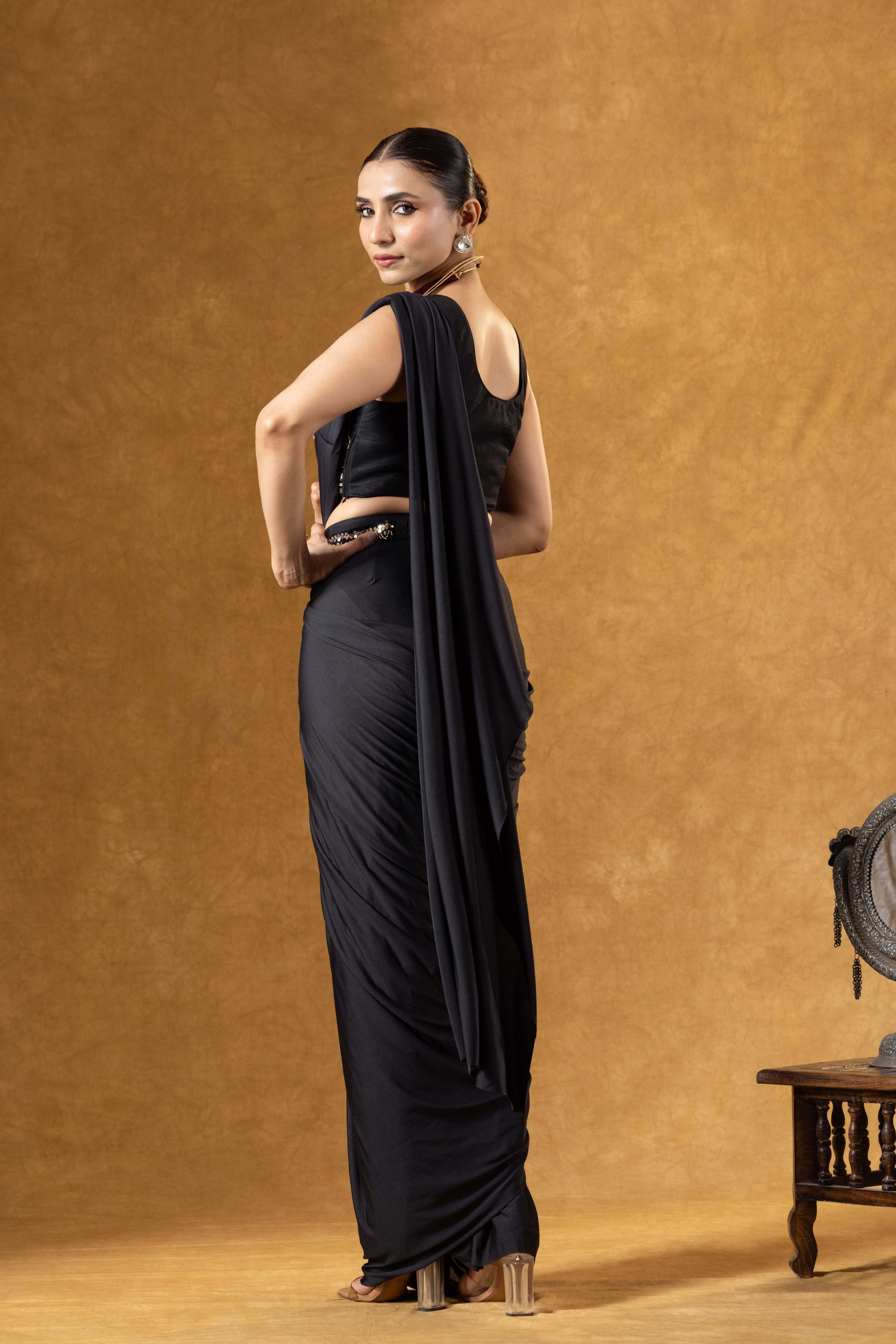 Black Draped Saree Ensemble