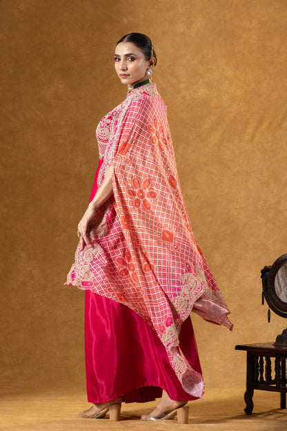 Pink &amp; Coral Red Cape Skirt Set