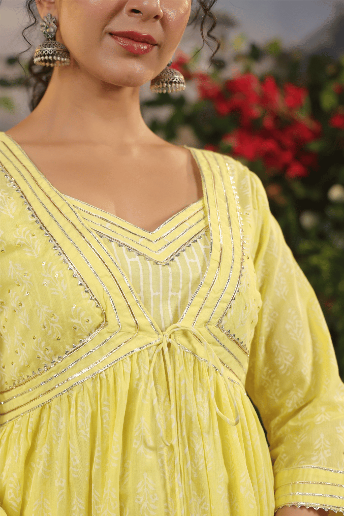 Yellow Hand Block Cotton Kurta Set With Shrug