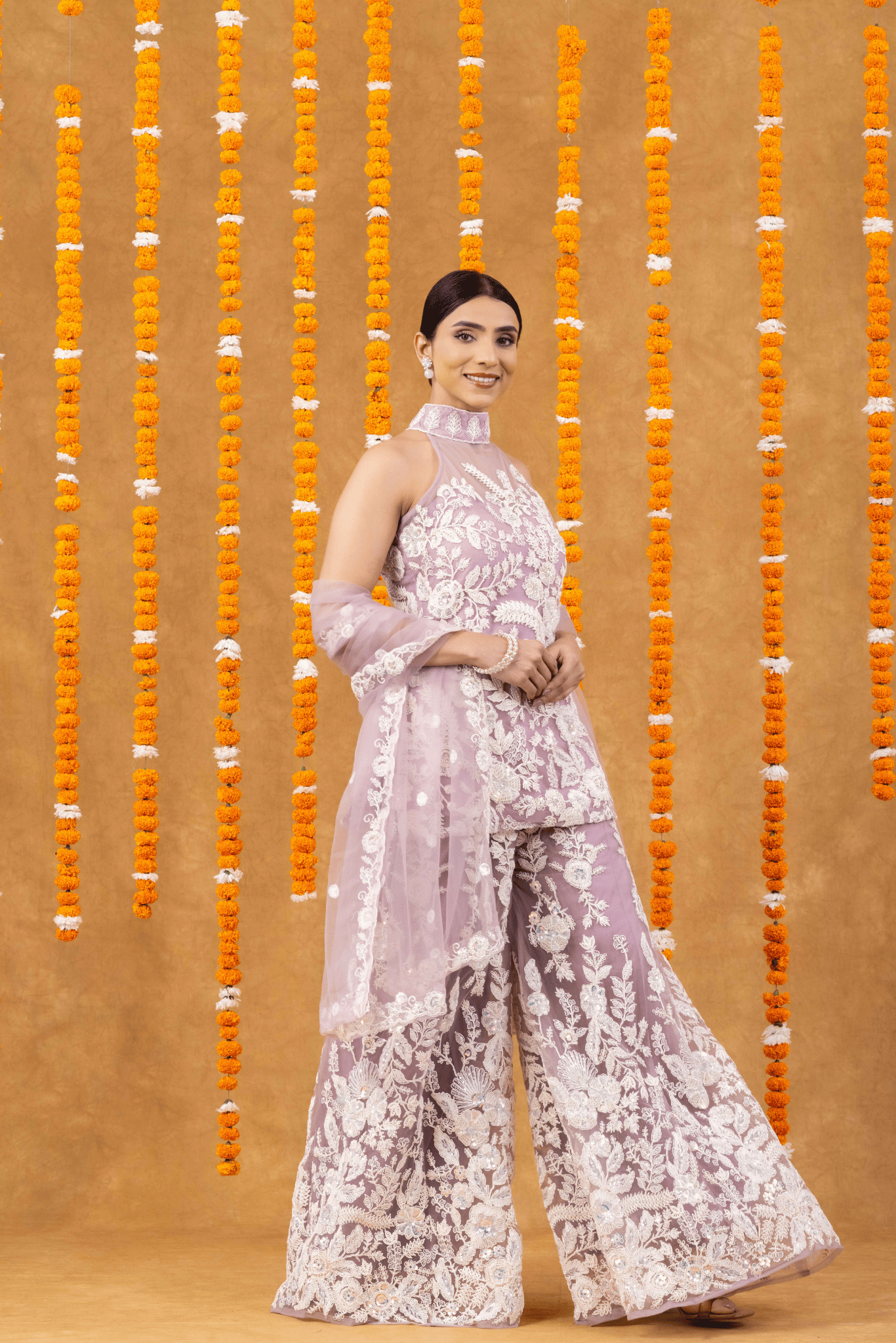 Lilac Luxe Embroidered Halter Kurta Palazzo Set