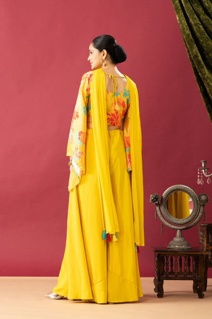 Yellow Pallazzo Set with Kaftan Style Sleeves