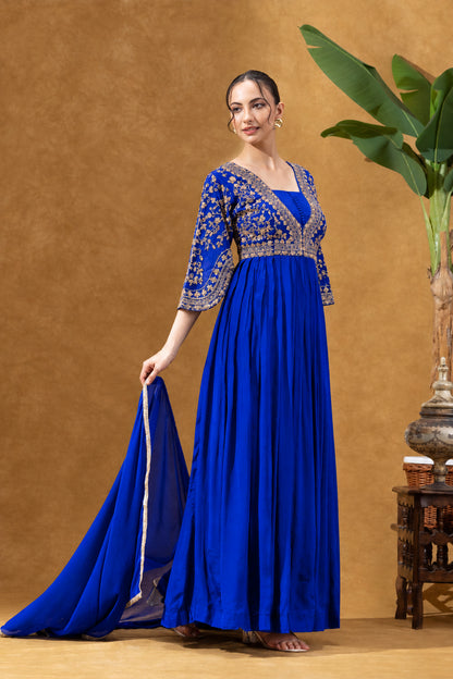 Blue Embroidered Anarkali Gown
