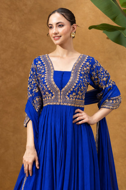 Blue Embroidered Anarkali Gown