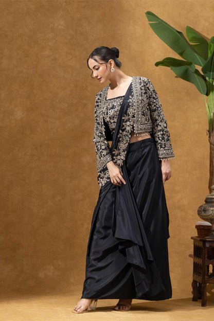 Black Royale Jacket Saree Set