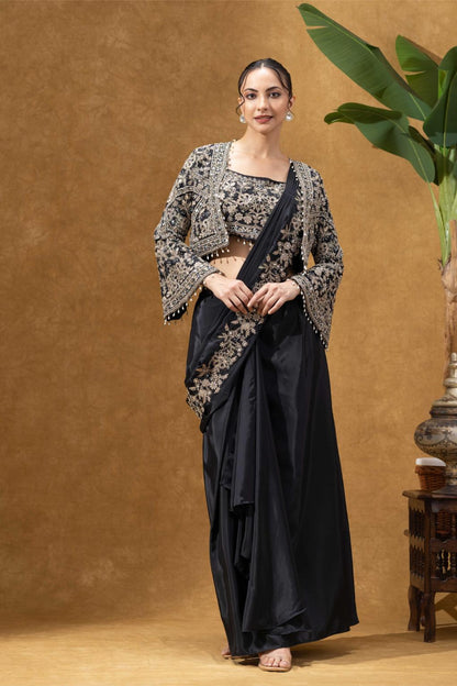Black Royale Jacket Saree Set