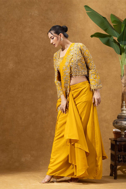 Yellow Royale Jacket Saree Set