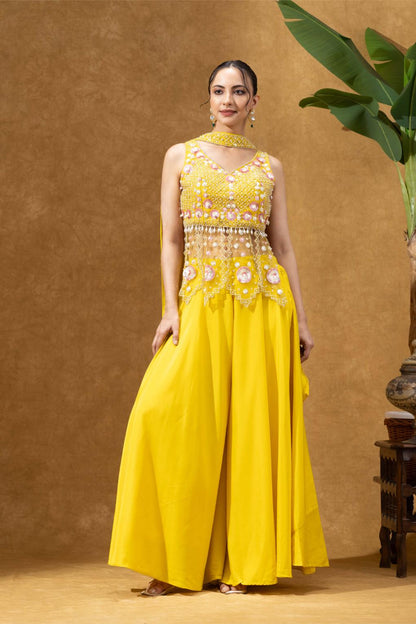 Sunshine Yellow Embroidered Sharara Set