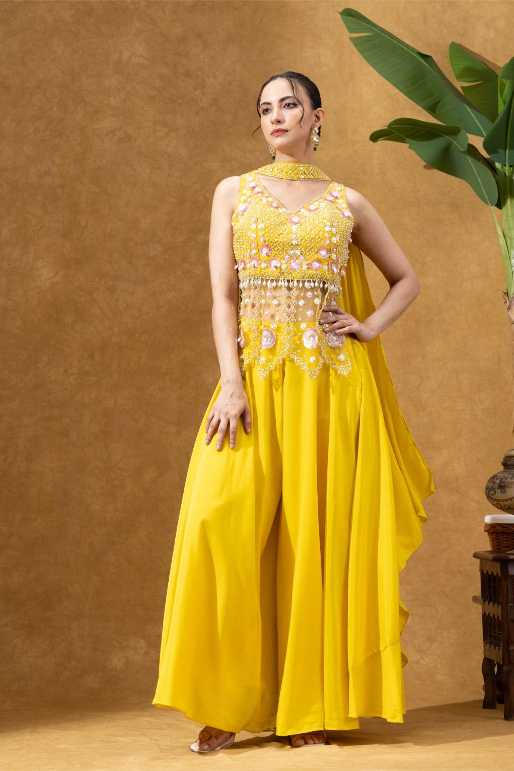 Sunshine Yellow Embroidered Sharara Set