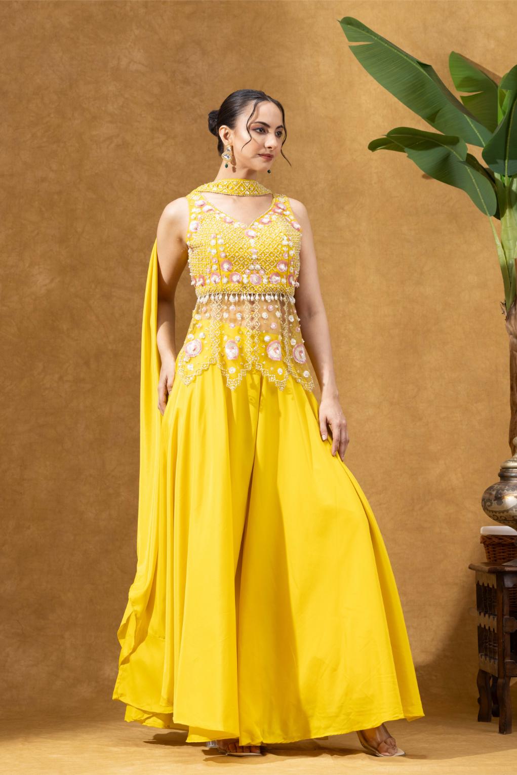 Sunshine Yellow Embroidered Sharara Set