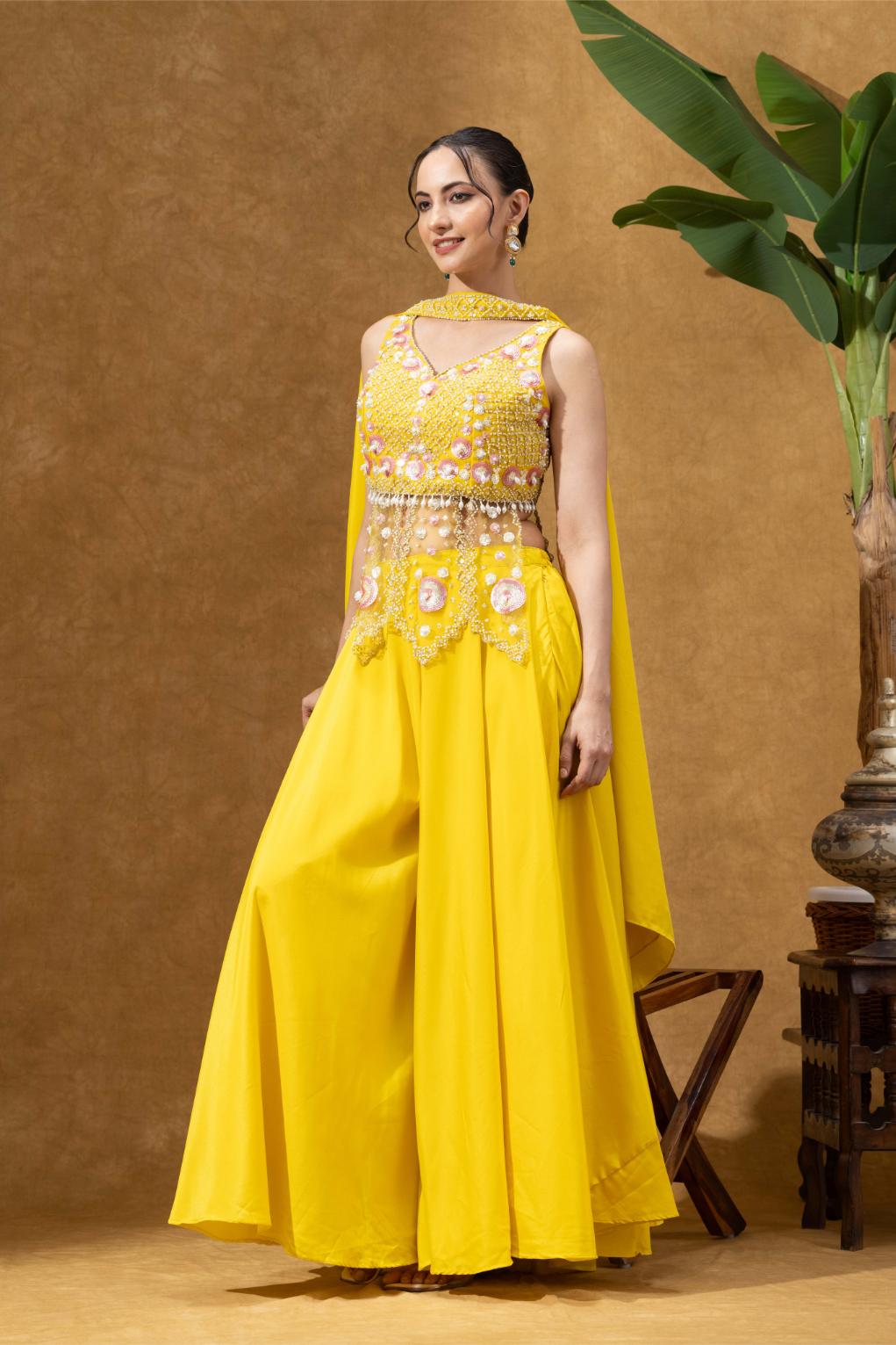 Sunshine Yellow Embroidered Sharara Set