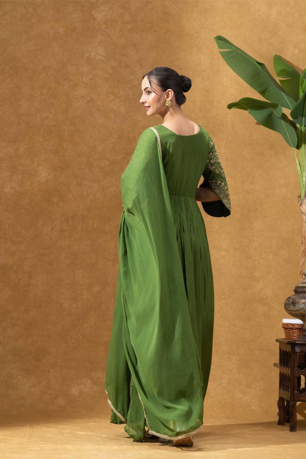 Green Embroidered Anarkali Gown