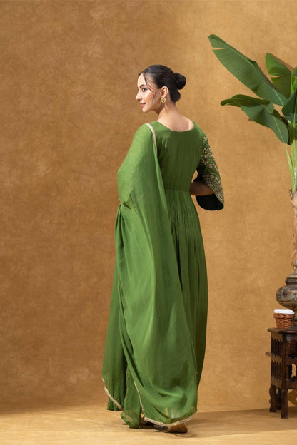 Green Embroidered Anarkali Gown