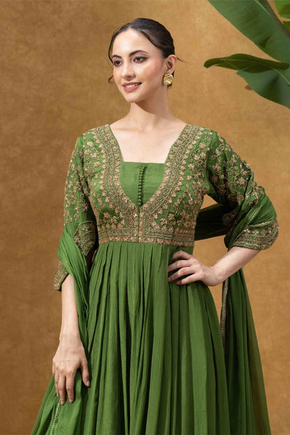 Green Embroidered Anarkali Gown